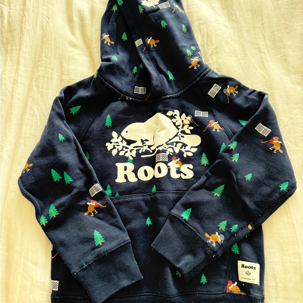 Roots Kids Navy Hoodie with Forest Print